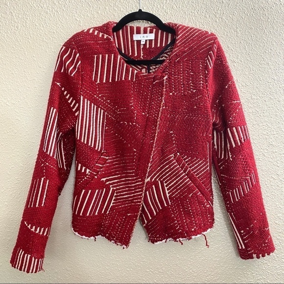 IRO Mepsie Tweed Multi Pattern Jacket in Red & White sz EU 38/US S - Picture 9 of 16